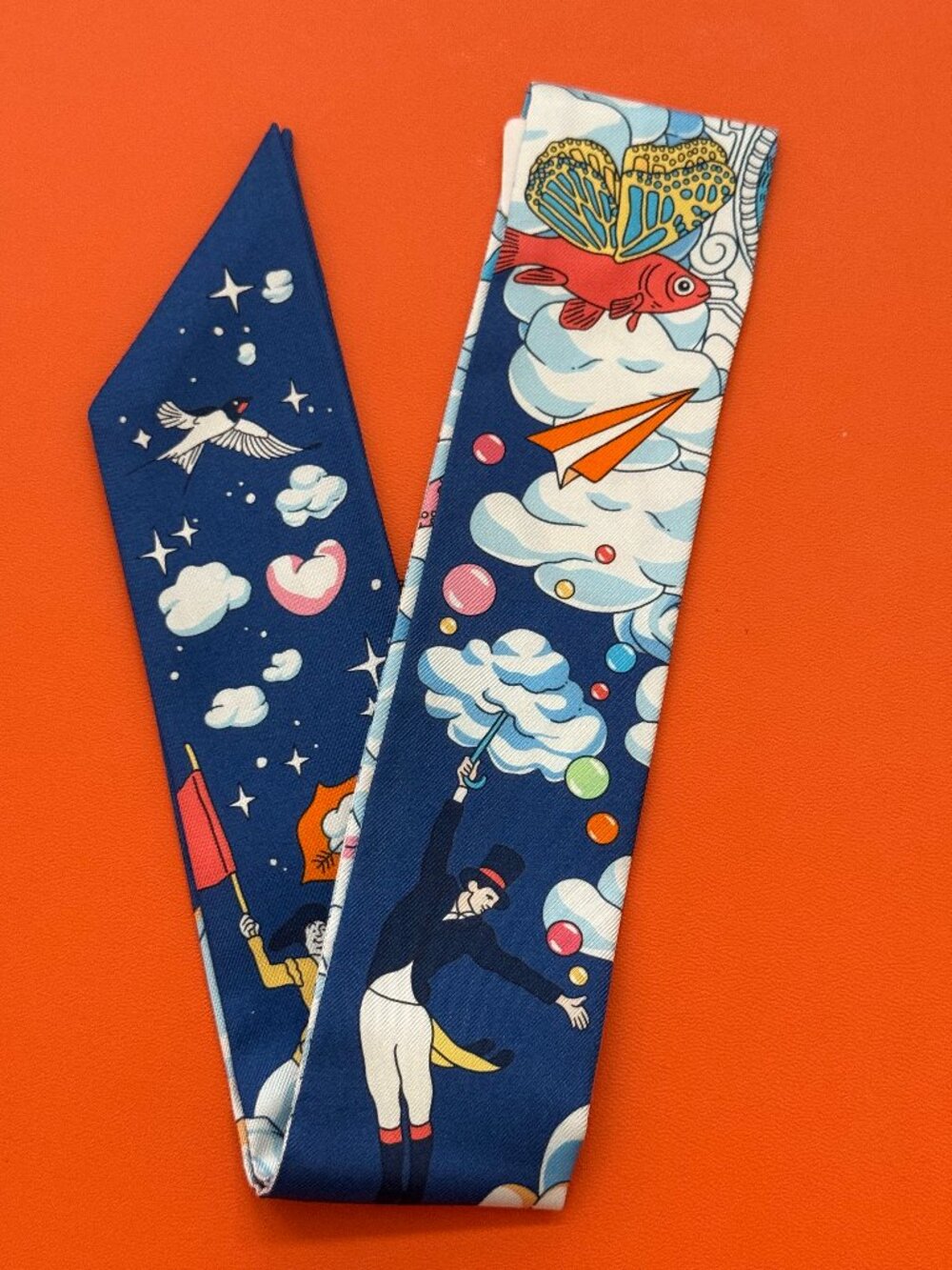 Hermes Twilly Sur Mon Nuage Blue Silk Scarf - Picture 2 of 6